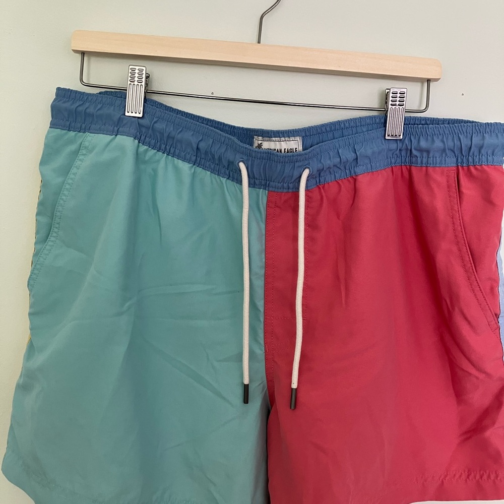 American Eagle Outfitters Blue and Red Swim Shorts